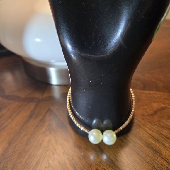 Faux Pearl Design Wrap Around Cuff Bracelet Copper Sparkly Rhinestones - Picture 6 of 12